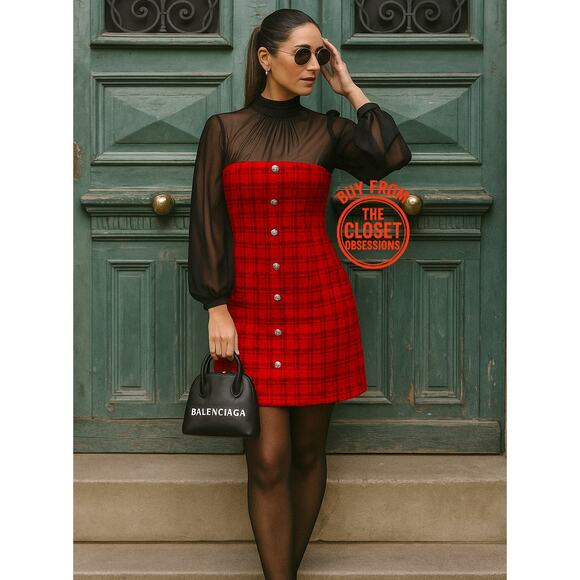 ZARA Fitted Textured Tweed Dress NWT | Red Black Blogger Favorite - Picture 2 of 16